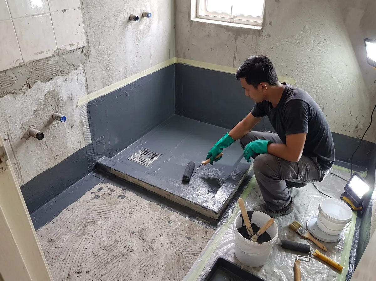Bathroom floor slab leak detection and tile-underlay waterproofing repair