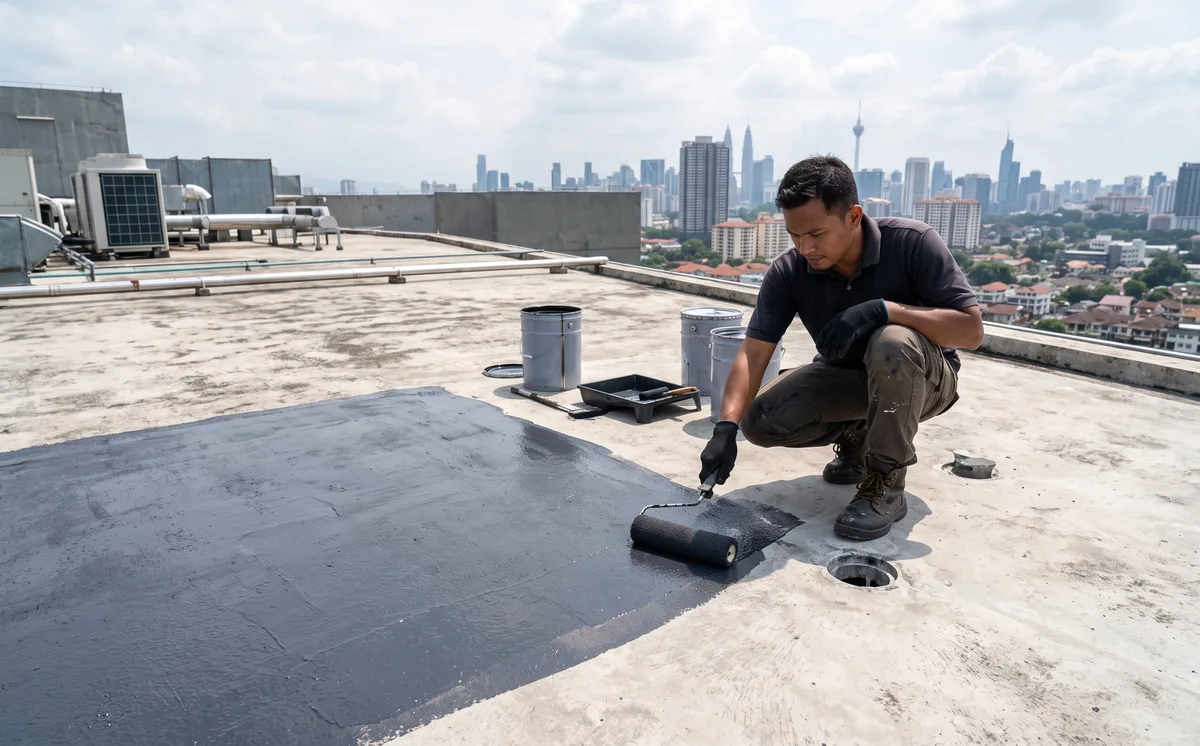 Multi-layer rooftop elastomeric liquid waterproofing membrane application