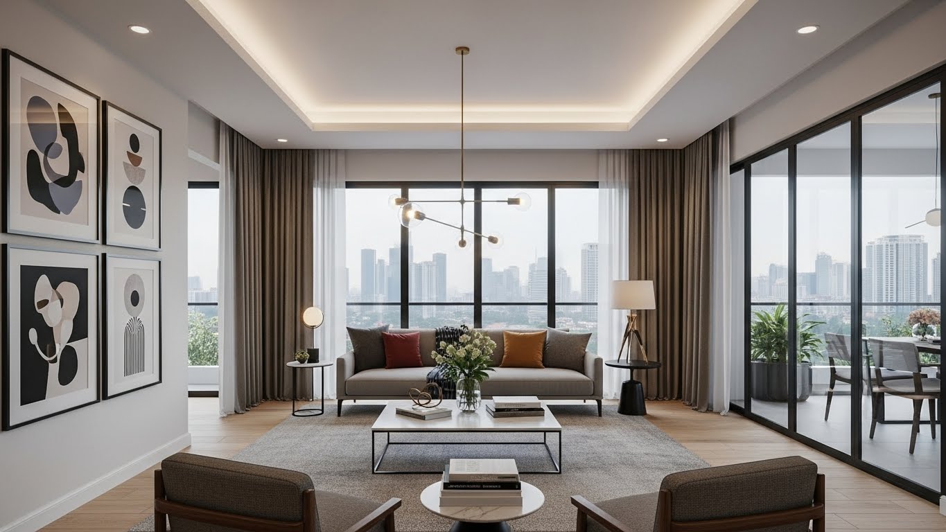 Completed modern house renovation in Kuala Lumpur featuring a renovated living area