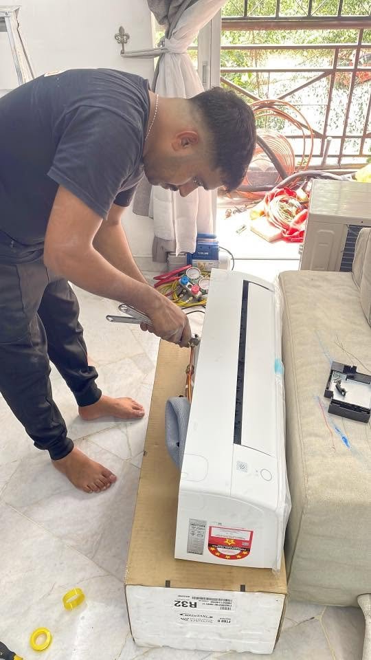 New aircond unit being prepared for installation in Kuala Lumpur